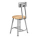 A National Public Seating Titan lab stool with a wooden seat and back on a steel frame.