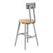 A pair of National Public Seating Titan lab stools with a steel frame and wood seat and backrest.