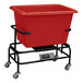 A red Royal Basket Truck laundry container on a black metal frame.