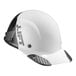 A white and black Lift Safety hard hat with a black carbon fiber brim and logo.