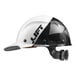 A white and black Lift Safety Dax Fifty50 hard hat with a carbon fiber brim and logo.