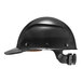 A black Lift Safety Dax hard hat with a brown brim strap.