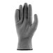 A grey Lift Safety glove with a black band on the wrist.