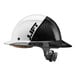 A white hard hat with black accents.