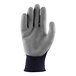 A close-up of a medium Lift Safety thermal glove with crinkle latex palm coating in gray and blue.