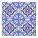 A Sophistiplate Moroccan Nights paper cocktail napkin with a blue and white tile pattern.