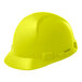 A yellow Lift Safety hard hat with short brim and 4-point ratchet suspension.