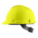 A yellow Lift Safety hard hat with a black suspension.
