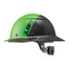 A lime green and black Lift Safety hard hat.