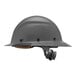 A gray Lift Safety Dax hard hat with a black brim.