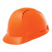 An orange Lift Safety hard hat with holes in the top.