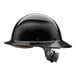 A black Lift Safety Dax hard hat with a metal buckle.