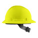 A yellow Lift Safety hard hat with a black 4-point ratchet strap.