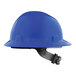 A blue Lift Safety hard hat with a black strap.