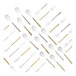 A bunch of Sophistiplate Villa white plastic spoons and forks with silver handles.