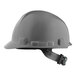 A Lift Safety Briggs gray hard hat with a black ratchet strap.