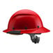 A red Lift Safety Dax hard hat with black straps.