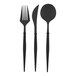 Sophistiplate Bella Black plastic cutlery set with long handles.