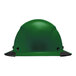 A green Lift Safety Dax hard hat with black trim straps.