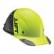 A yellow and black Lift Safety hard hat with carbon fiber cap brim.