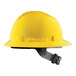 A yellow Lift Safety hard hat with black suspension straps.