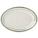 A white oval china platter with green bands.