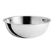 A silver stainless steel Choice mixing bowl.