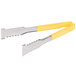 Two Vollrath stainless steel tongs with yellow Kool Touch handles.