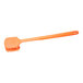 A Carlisle orange plastic pot scrub brush with a handle.