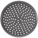 An American Metalcraft 14" hard coat anodized aluminum pizza pan with perforations.