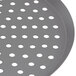 An American Metalcraft 14" perforated hard coat anodized aluminum pizza pan with a close-up of the metal surface.