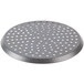 An American Metalcraft 14" hard coat anodized aluminum pizza pan with holes.