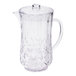 A Sophistiplate clear SAN plastic pitcher with a lid and handle.