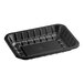 A black PET plastic meat tray with a lid.