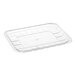 A white background with a clear PET plastic meat tray.