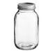 A clear glass quart jar with a silver metal lid.