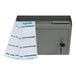 A gray steel ADIRoffice wall mounted suggestion box with a key and suggestion cards.