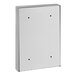 A white steel rectangular wall mounted drop box with two holes in it.