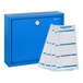 A blue ADIRoffice wall mounted multi-purpose drop box with suggestion cards and a keyhole above a stack of papers.