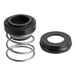 A black rubber mechanical seal with a black and silver spring.