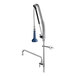 A T&S pre-rinse faucet with blue and silver parts.