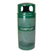 A green metal Ex-Cell Kaiser outdoor compost receptacle with dome top and the word "compost" in white.