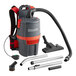 A NaceCare cordless backpack vacuum with a red and black handle and hose.