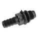 A black plastic Little Giant check valve with a black nozzle and a nut on a white background.