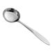 A Choice stainless steel ladle with a long handle.
