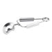 A stainless steel Acopa snail tongs with a metal handle.
