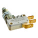 A close up of a white Cooking Performance Group micro switch with gold connectors.
