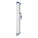 A white and blue ZonePro safety banner cylinder with a handle.