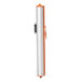 A white roll of paper with a long metal tube with orange accents.