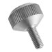 A silver screw with a nut.